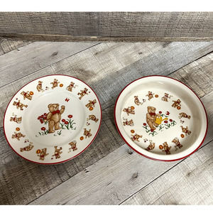 Vintage 1984 Mason's "Teddy Bears" Child's Plate and Bowl Set Ironstone